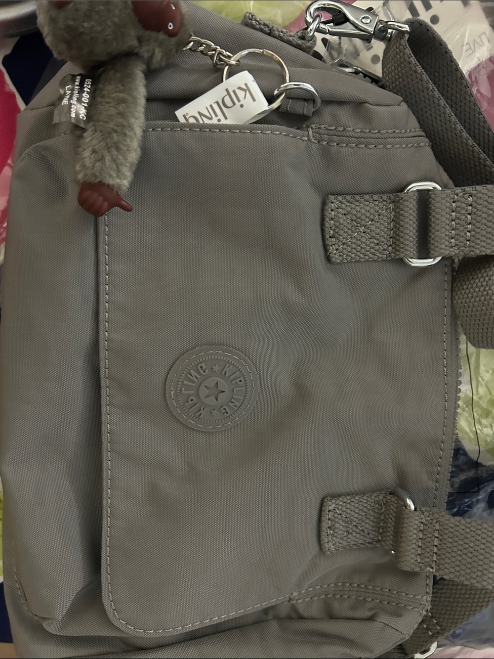 Kipling Gray Crossbody Bag with Adjustable Strap